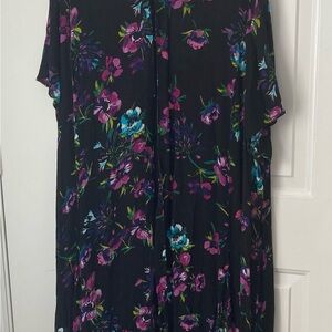 Woman within size 3X crinkle dress short sleeve with tie, black , multicolored